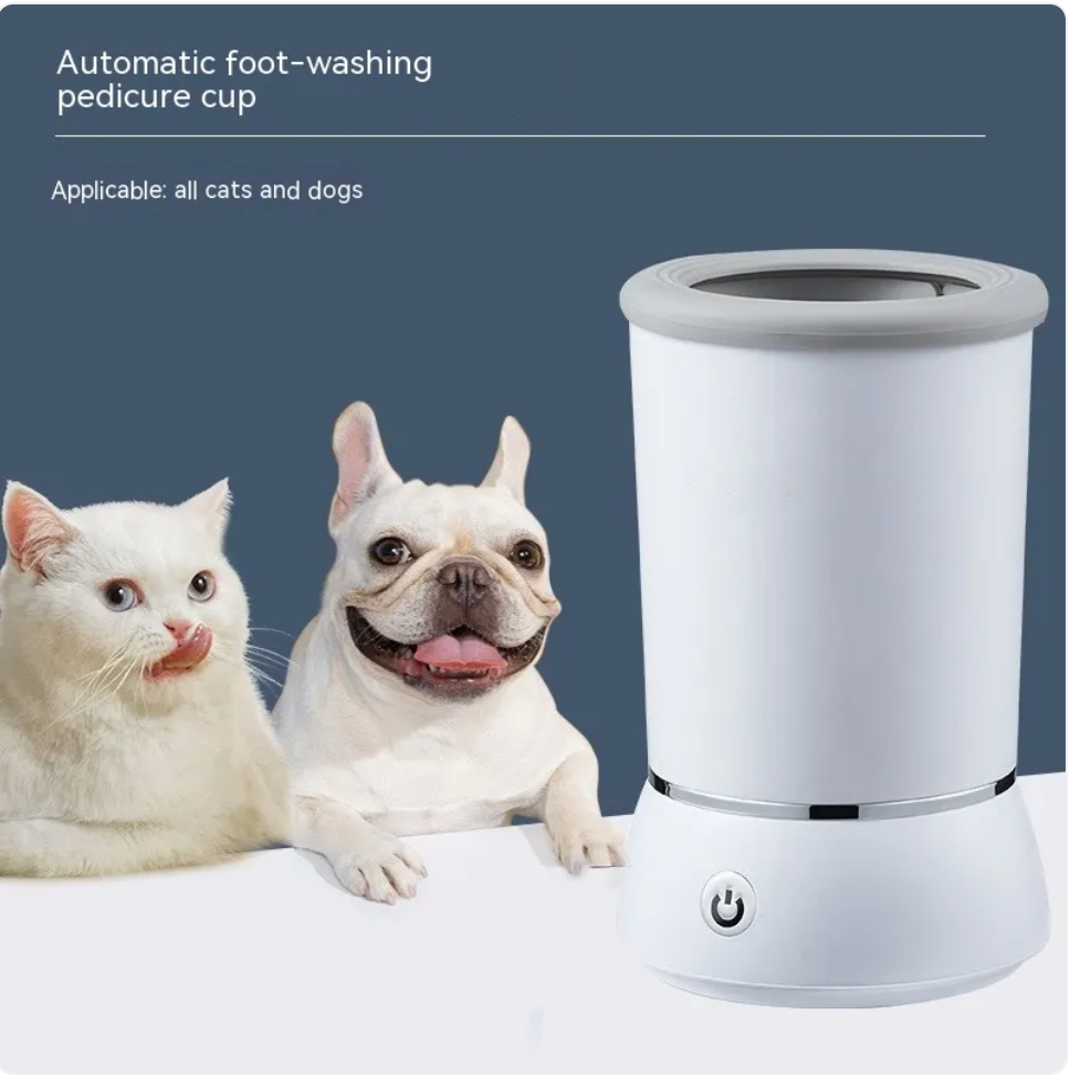 Automatic Pet Paw Cleaner - white variant with cat and dog